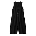 thumbnail image 4 of Guluxicc Women's Linen Capri Jumpsuit Crewneck Sleeveless Button down Loose Wide Leg Jumpsuits Summer Casual Beach Vacation Outfits, 4 of 6