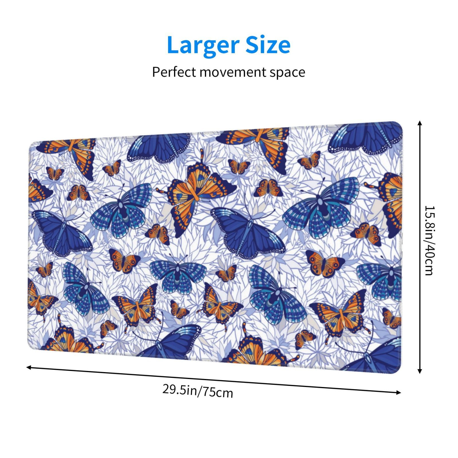 Rateoe Butterflies1 Print Mouse Pad - Extended Large Gaming Mousepad,Non-Slip Stitched Edge,16x29.5 Inch