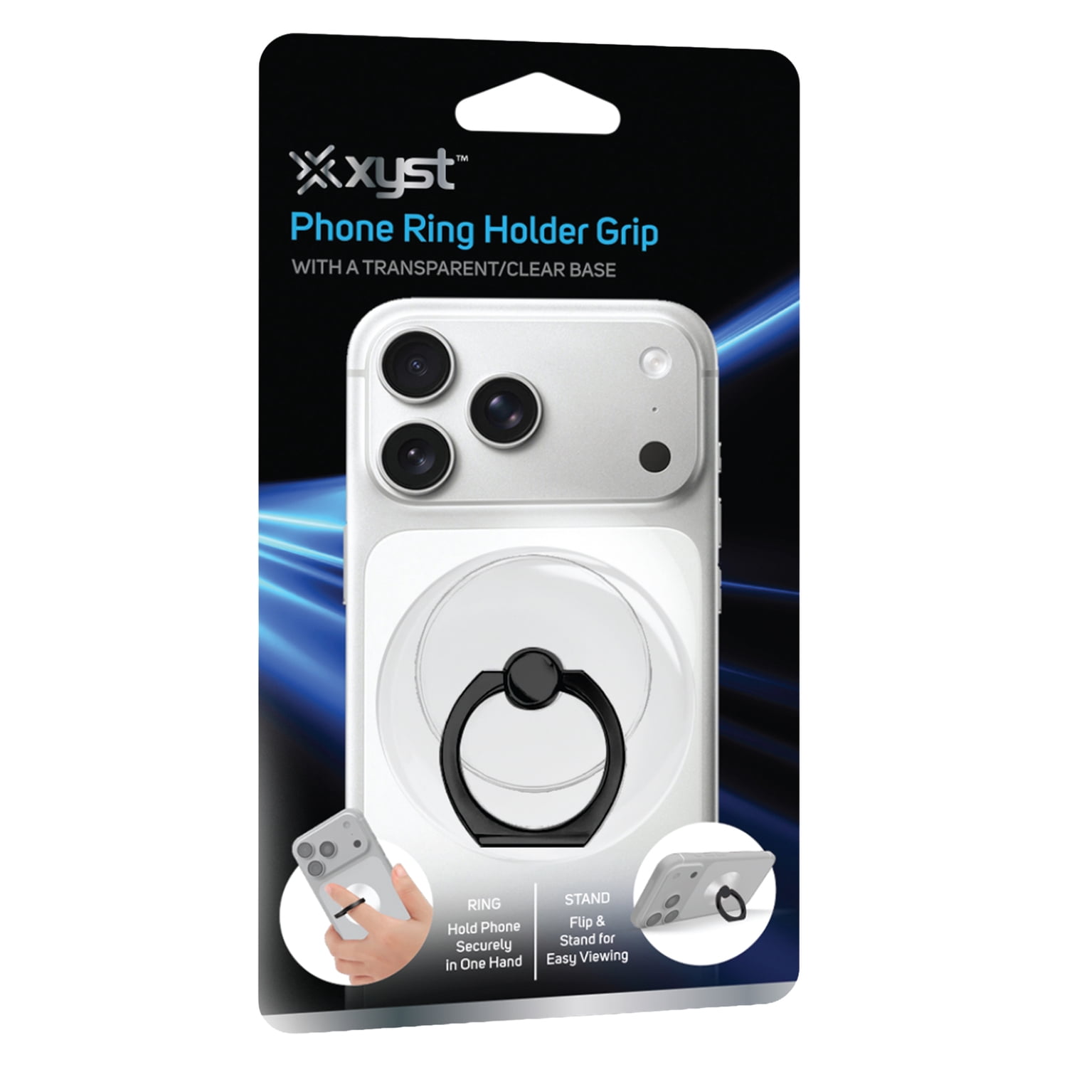 XYST 360° Rotation Phone Ring Holder Grip with Transparent Base (Black) XYS-RH20BK