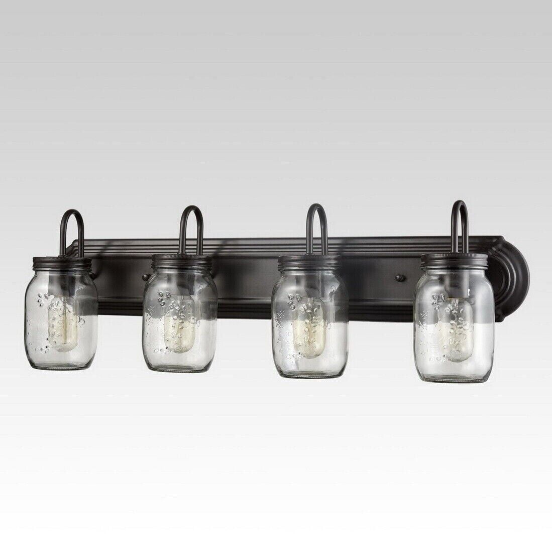 Vintage Clear Glass Jar Wall Sconces 4-Light Bathroom Vanity Lighting Fixture