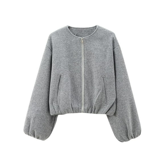 Ailaofu Womens Cropped Bomber Jackets Trendy Casual Collarless Pea Coat Zip Up Fall Short Jacket