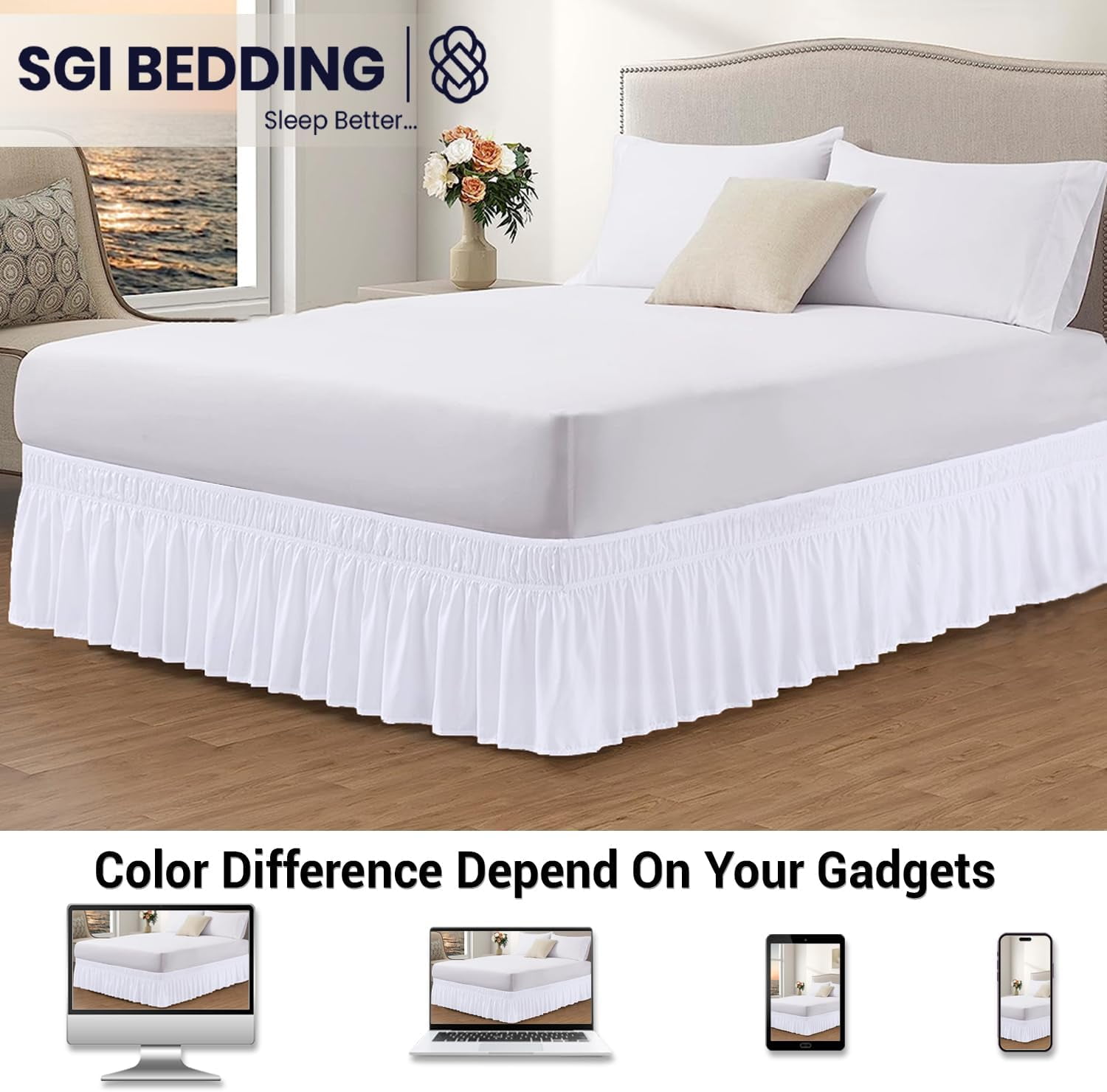 SGI Bedding 16 Inch Wrap Around Bed Skirt | Microfiber Bed Skirt | Twin, White