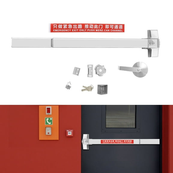 Miumaeov Panic Bar Exit Device Stainless Steel Commercial Emergency Push Bar for Exit Doors & Exit Lever with Key and Detailed Fitting Instructions for Wood Metal Doors Silver