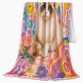 thumbnail image 2 of Groovy Cat With Blue Eyes In Psychedelic Retro Scene Cheerful Whimsical Art For Cat Lovers Housewarming Gift Soft Flannel Blanket Home Decor Bedroom Living Room, 2 of 9