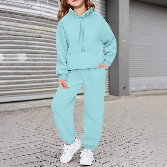 dazeni Girls 2 Piece Outfits Tracksuit Candy Color Drop Shoulder Hoodie Half Zip Sweatshirt and Sweatpants Joggers Set Comfy Sweatsuit with Pockets