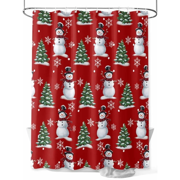 Christmas Shower Curtain Set ,Waterproof Fabric Shower Curtains Winter Snowman Christmas Tree Snowflakes Red Shower Curtains for Bathroom,Bathroom Decor 36"x72"