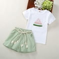 thumbnail image 3 of MHZLDYZ Girl Clothes Size 10-12 Summer New Watermelon Printed T Shirt Solid Color Tie Shorts Medium And Big Girls Fashion Casual Suit Girls 10-12 Summer Outfits Size 8 Girls Clothes (Green,130), 3 of 6