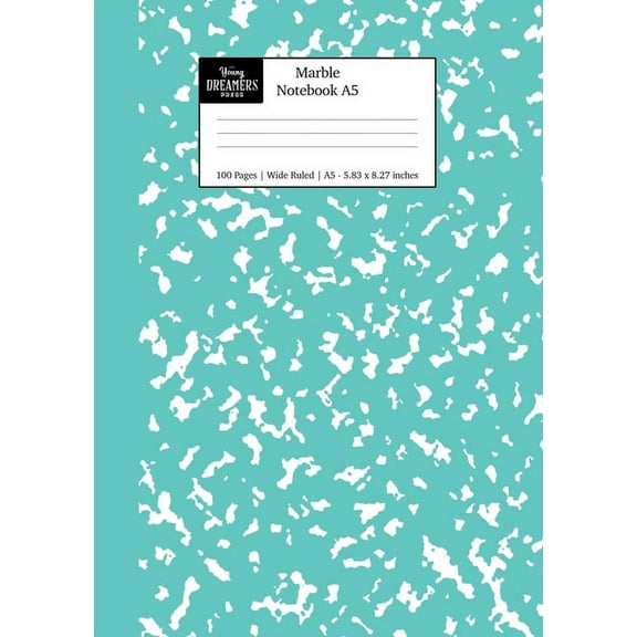 A5 Lined Notebooks Marble Notebook A5: Turquoise Marble Wide Ruled Journal, Book 4, (Paperback)