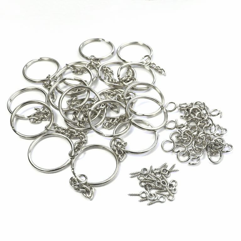 100PCS Split Key Ring with Chain 1 inch and Jump Rings with Screw Eye  Pins,Split Key Ring with Chain Silver Color Metal Split Key Chain Ring  Parts with Open Jump Ring and