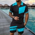 thumbnail image 2 of GERsome Men's 2 Piece Lounge Outfits Short Sleeve Quarter Zip V Neck Shirts and Shorts Sets Casual Color Block Summer Beach Vacation Tracksuits S-3XL, 2 of 4