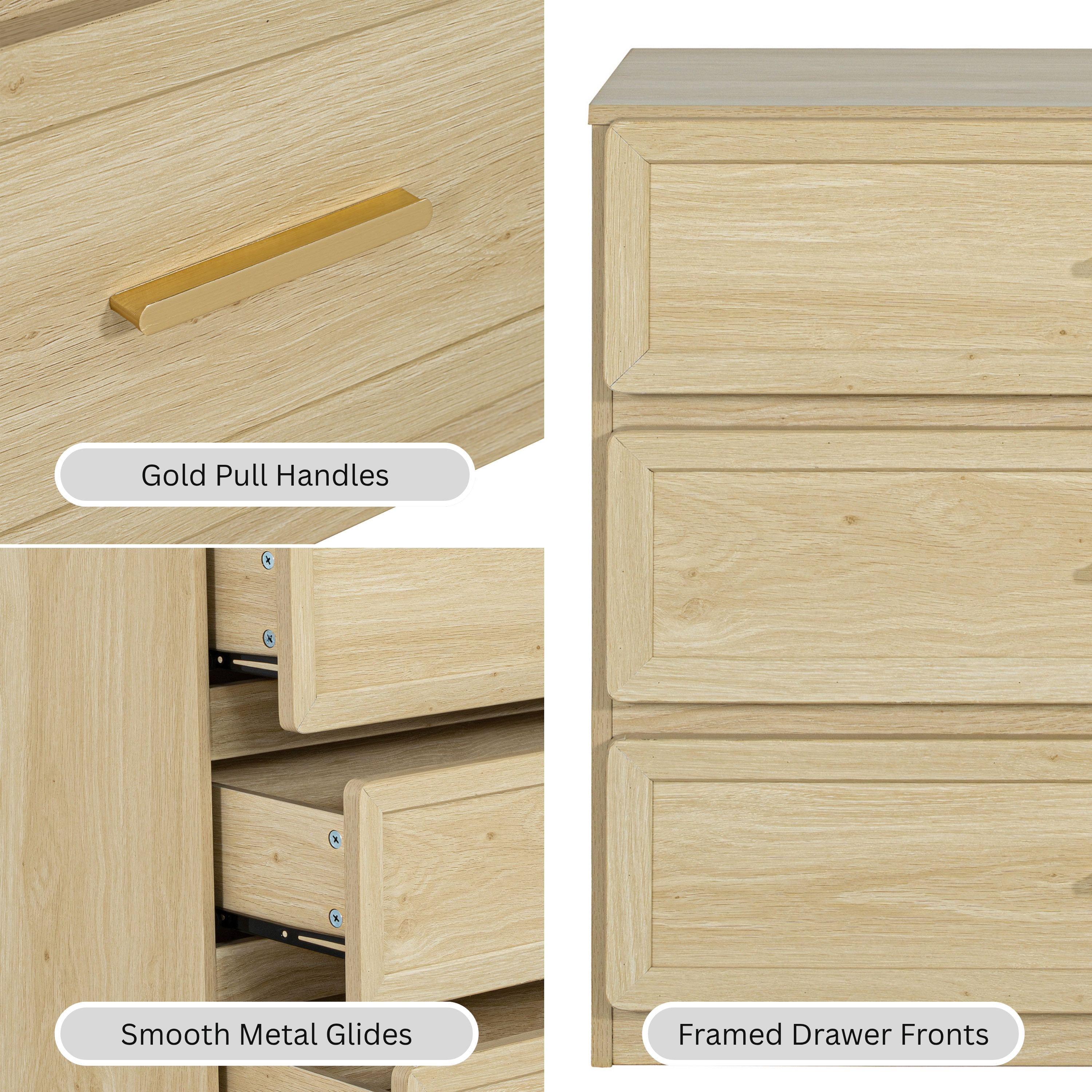 Furniture of America Rivor Modern Wood 3-Drawer Tall Nightstand, Natural