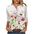 thumbnail image 1 of Mujeres Casual Cuello en V Botón Hallow Out 3/4 Manga Camisas Túnica Floral Impreso Pullover Tops Fridja  fjkfkj3965, 1 of 9