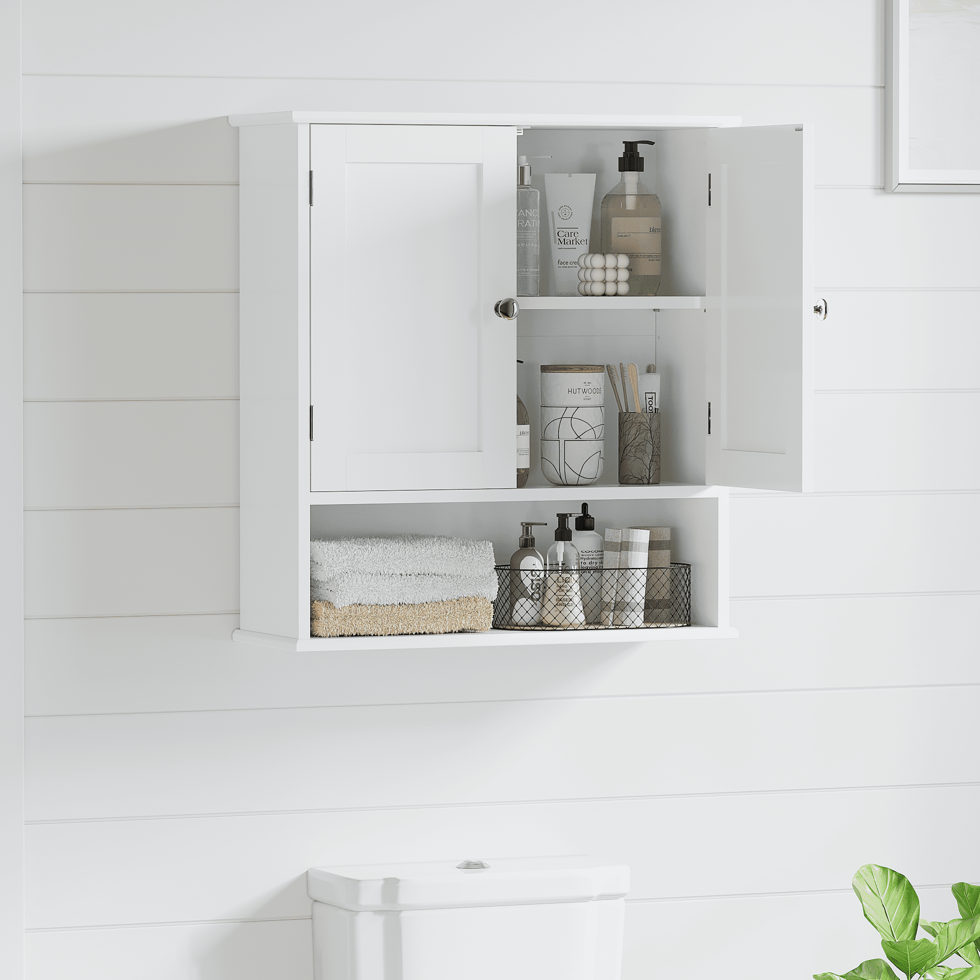 Bathroom Wall Cabinet with Door, Over Toilet Storage Cabinet with and Adjustable Shelves, 3-Tier Medicine Cabinet Wall Mounted, for Bathroom, Kitchen, Entryway, Laundry Room, White