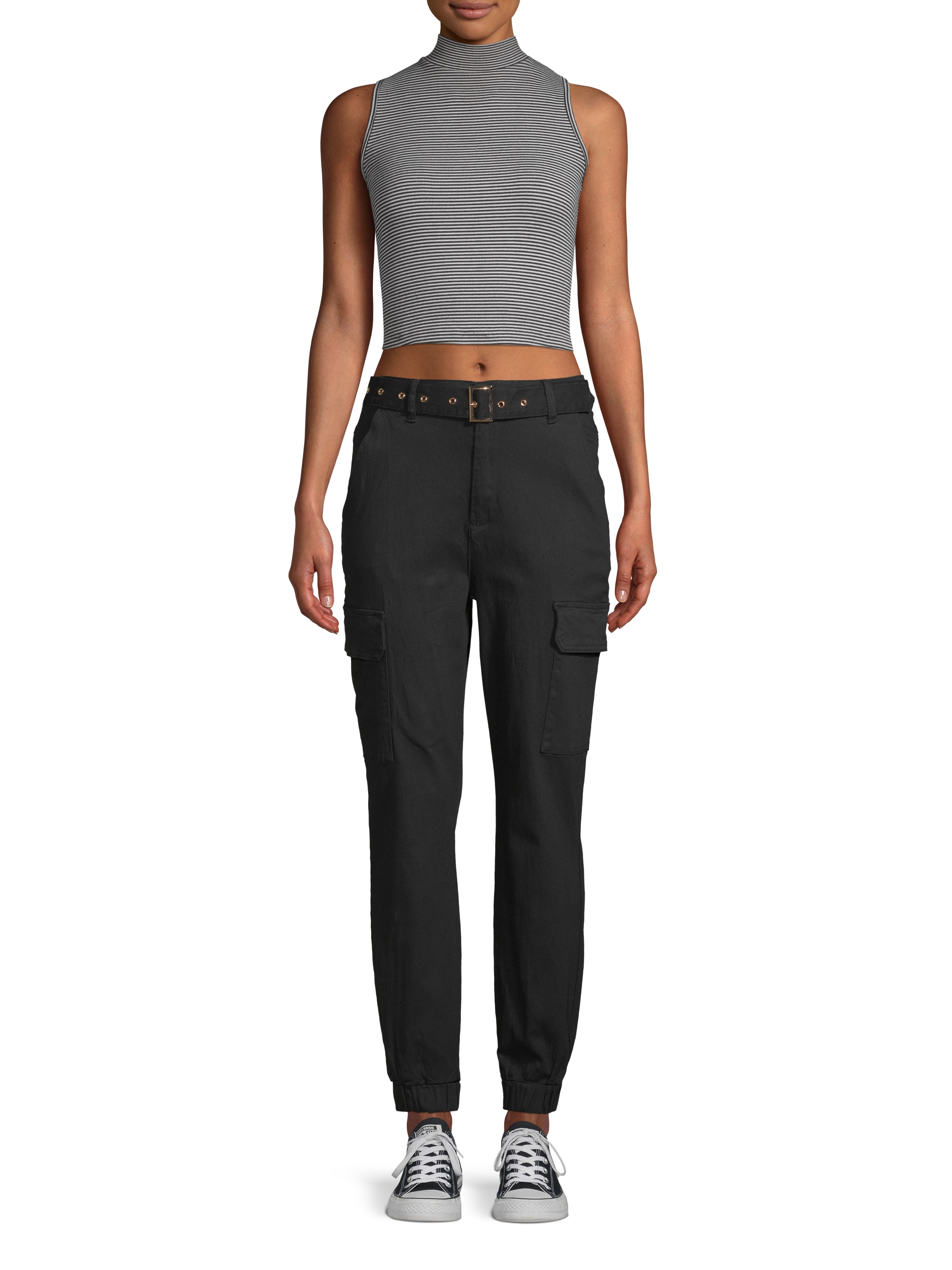 almost famous belted black cargo pants