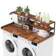 thumbnail image 3 of Advwin 54" Washer Dryer Countertop with Hanging Rod & Storage Shelves, Laundry Room Countertop Set, Washer and Dryer Topper with Anti-Slip Pads, Rustic Brown, 3 of 8