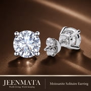 JeenMata 2 Carat Round Solitaire Moissanite Stud Earrings for Women, Earrings for Men, 18K White Gold Plated, Hypoallergenic Earrings, D VS1, Stud Earring for Woman, Jewelry, Gift, Earrings