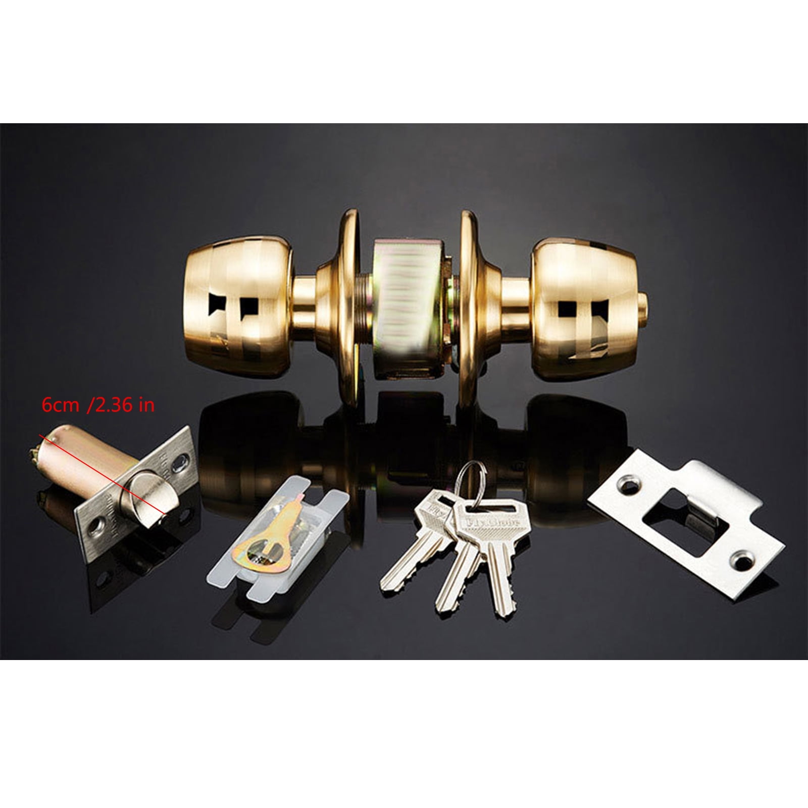 Polished Brass Door Knob Keyed Entry Reversible Round Lock Adjustable Latches Door Knob Suitable for Interior & Exterior