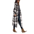 thumbnail image 1 of Mialoley Womens Oversize Plaid Lapel Brushed Button Down Pocketed Long Shirt Jacket Shacket Coat, 1 of 2