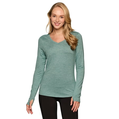 RBX Active Women's Striated V-Neck Ultra Soft Long Sleeve Fitted Running Shirt