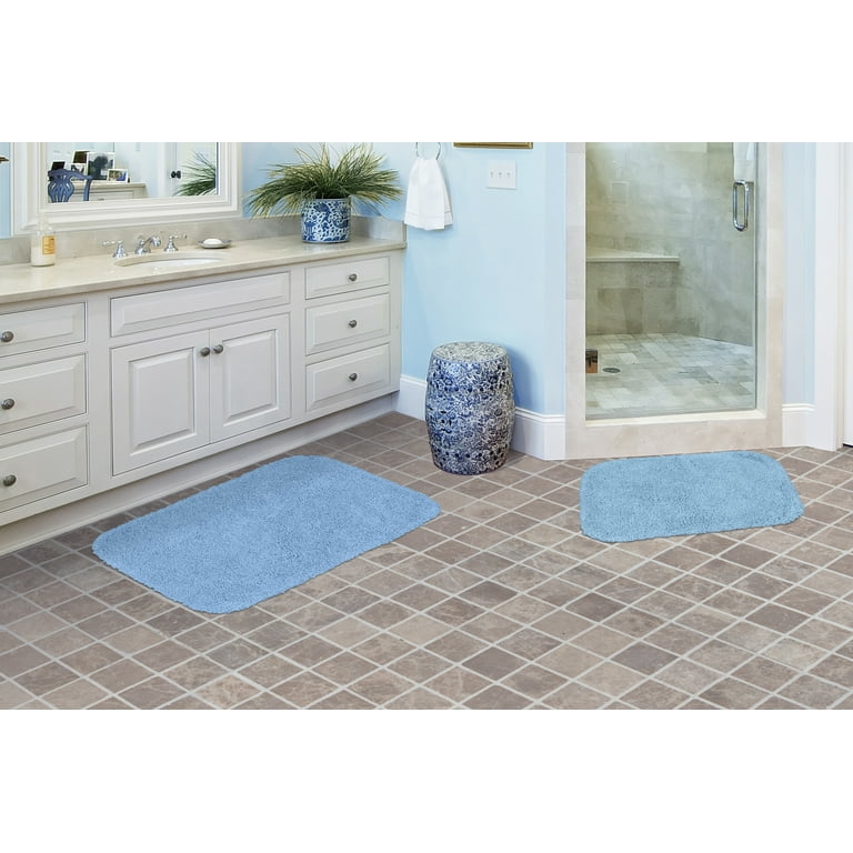 Color G Blue White Bathroom Rug Set 2 Pieces, Absorbent Bath Mat Set of 2,  20x29+20x29 Non Slip Shower Mat Bathroom Carpet, Soft Washable