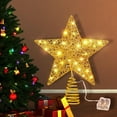 thumbnail image 6 of Christmas Tree Topper, Gold Glitter Hollow 5-Point Star with Lights, Tinsel Star Decoration with Christmas Tree Topper Base, Suitable for Decorating Yard Office Bistro Restaurant Party, 6 of 6