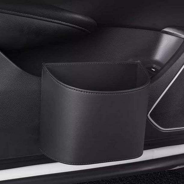 Portavasos colgante de cuero para puerta de coche | Organizador multifuncional con clip | Cuero duradero premium | Se adapta a 10x16cm | Negro, Naranja, Rojo, Marrón, Blanco | Boca ancha de fácil