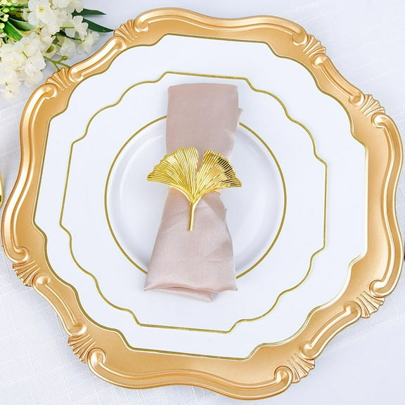 Efavormart 4 Pack | Gold Gingko Leaf Napkin Rings, Linen Napkin Holders - Metallic Ornate Design