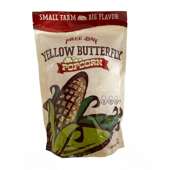 Yellow Butterfly Popcorn, 48 oz pouch: Farm Fresh, Non-GMO Free Day Popcorn Kernels | Small Farm. Big Flavor