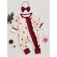 thumbnail image 3 of Suealasg Baby Girls Christmas Clothes Long Sleeve Gingerbread Cane Print Full Length Jumpsuit Bodysuits Headband 2Pcs Infant Girls Fall Coming Home Clothing, 3 of 8