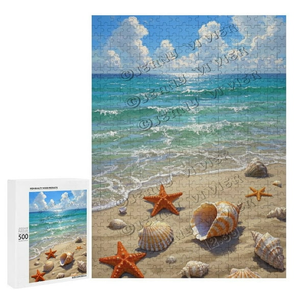500 Piece Wooden Jigsaw Puzzle for Adults – Beach Shell Design – Relaxing Puzzle for Coastal Art Lovers – 500 pcs Wooden Puzzle for Mental Health and Home Decor