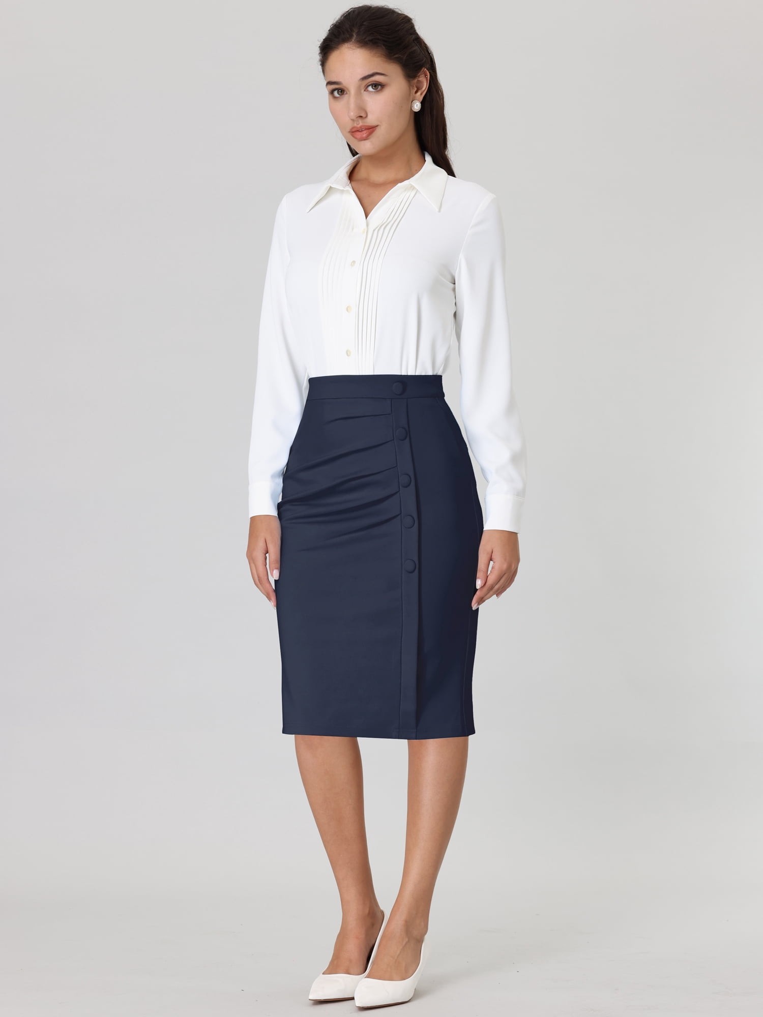 DARING DIVA Women's High Waist Ruched Bodycon  Leisure Midi Pencil Skirt XL Dark Blue