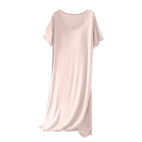 DISKEBUISS Women's Long Sleep Dress Short Sleeve Nightgown with Built In Bra for Summer & Spring Wear