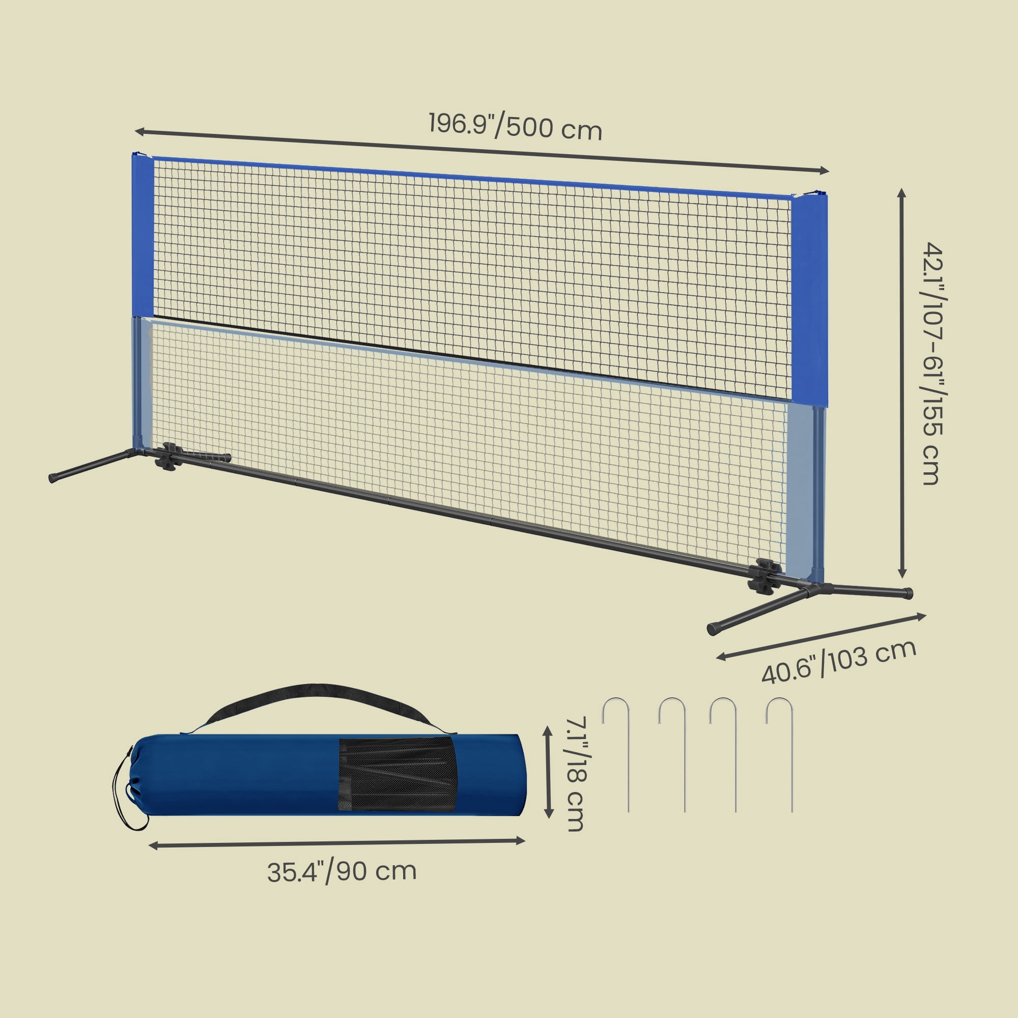 LEDREM Adjustable Sports Net for Badminton, Volleyball, Pickleball & Junior Tennis, 16.5ft Wide Portable Net System with Poles & Carry Bag, Blue
