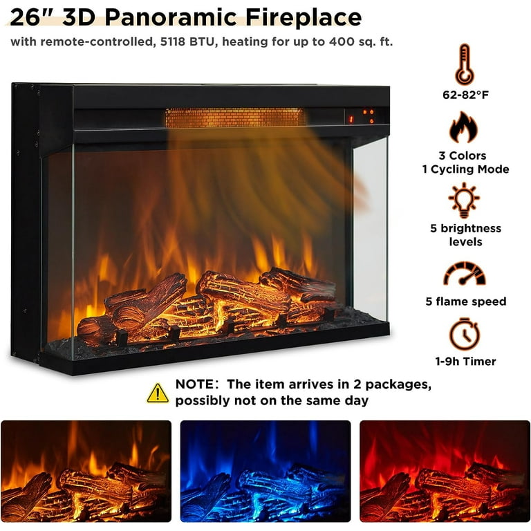 T4TREAM Fireplace TV Stand for 75 Inch TV, 3-Sided Glass