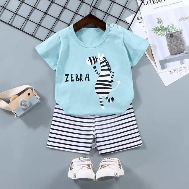 Traje de manga corta para niños Camiseta de algodón para niños Ropa de verano para bebés Pantalones cortos para niñas Ropa de bebé Ropa de verano