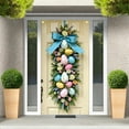 thumbnail image 5 of Nmdmisc Easter Bunny Door Cover Banner,71 x 35 Inch,Colorful Eggs Flowers Bunny Ears Wreath Design Backdrop,Spring Door Decoration Outdoor Indoor Party Wall Decor Photo Props for Home, 5 of 6