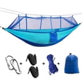 thumbnail image 1 of Hamaca ligera para exteriores con mosquitera de 260 x 140 cm, antivuelco, para acampar, color azul y azul cielo, 1 of 15