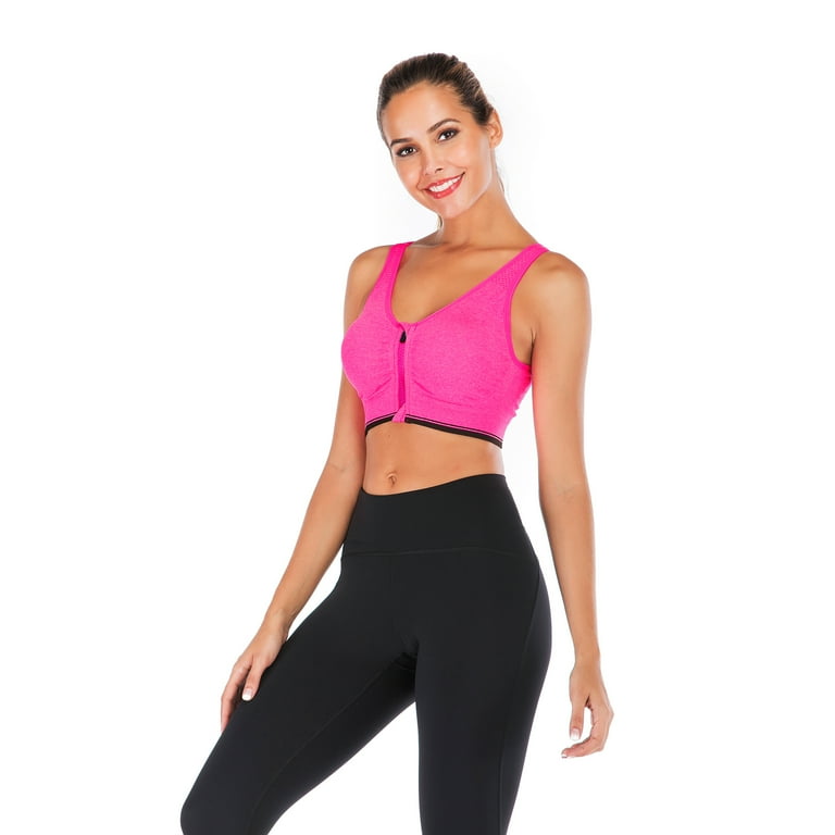 Women's Zipper Front Closure Sports Bra, Seamless Wirefree Zipper Padded  Workout Gym Yoga Bras, Black, L 