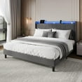 thumbnail image 3 of EDTara Bed Frame with Charging Station and LED Lights, Modern Platform Bed with Wooden Slats, Upholstered Headboard, No Box Spring Needed, Easy Assembly, 3 of 5