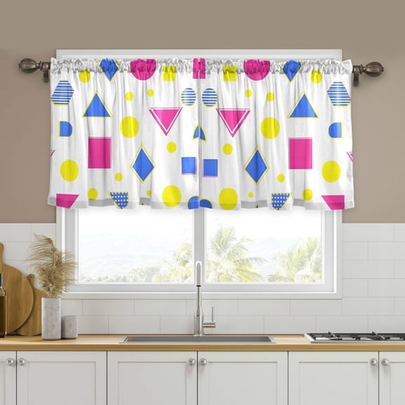 Yayeee Kitchen Curtains Tier Set of 2 Light Filtering 57"x24" Over Sink Window Panels, Yellow Retro Round
