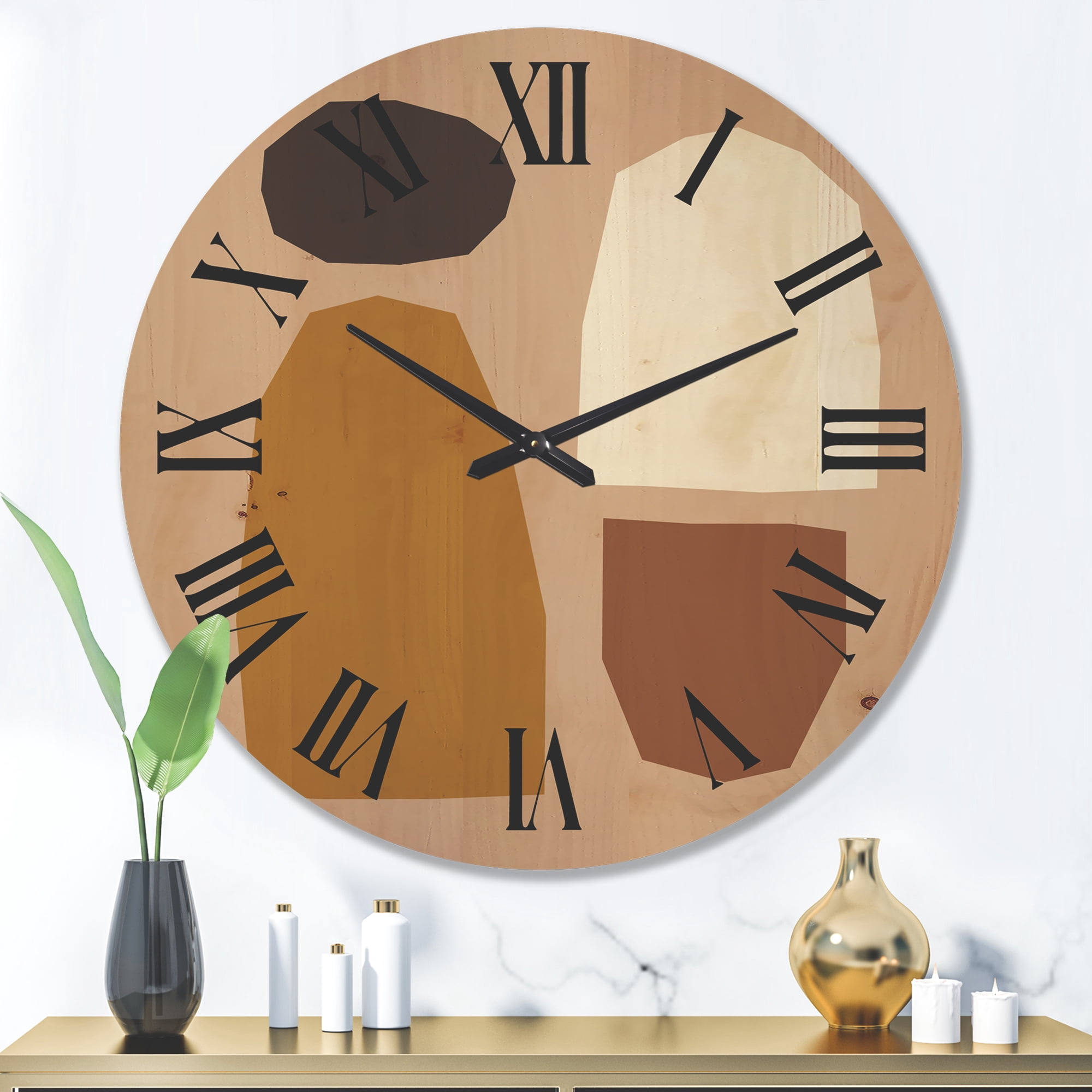 Designart 'Minimal Geometric and Elementary Organic Compostions XXXXVII' Modern Wood Wall Clock