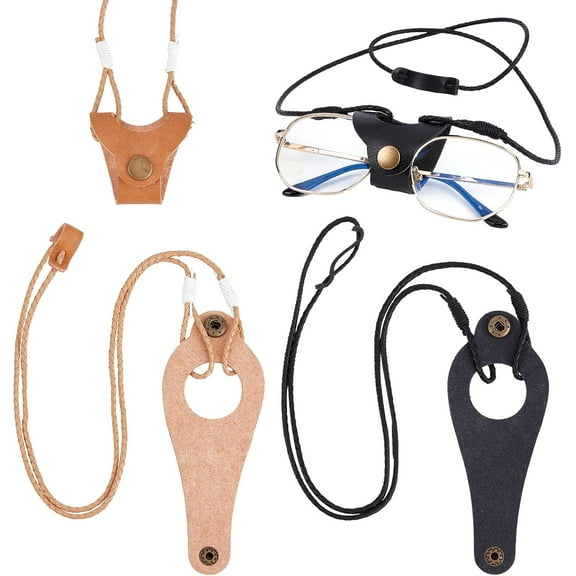 2Pcs Leather Eyeglasses Strap Holder Premium Anti-Slip Sunglasses Straps Eyeglass Chains Lanyard Adjustable Eyewear Retainer with Clip Holder and Brass Buckle for Sport Men and Women for DIY