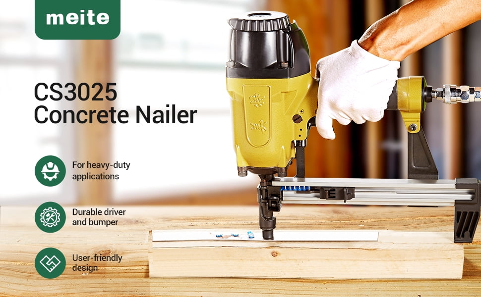 MEITE CS3025 Pneumatic Concrete and Steel Nail Gun 12 Gauge 1/2" to 1" Length Plastic Collated