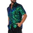 thumbnail image 4 of INSPIRE CHIC Men's Short Sleeve Button Down 70s Disco Costume Party Shirts 2XL Green Black, 4 of 4