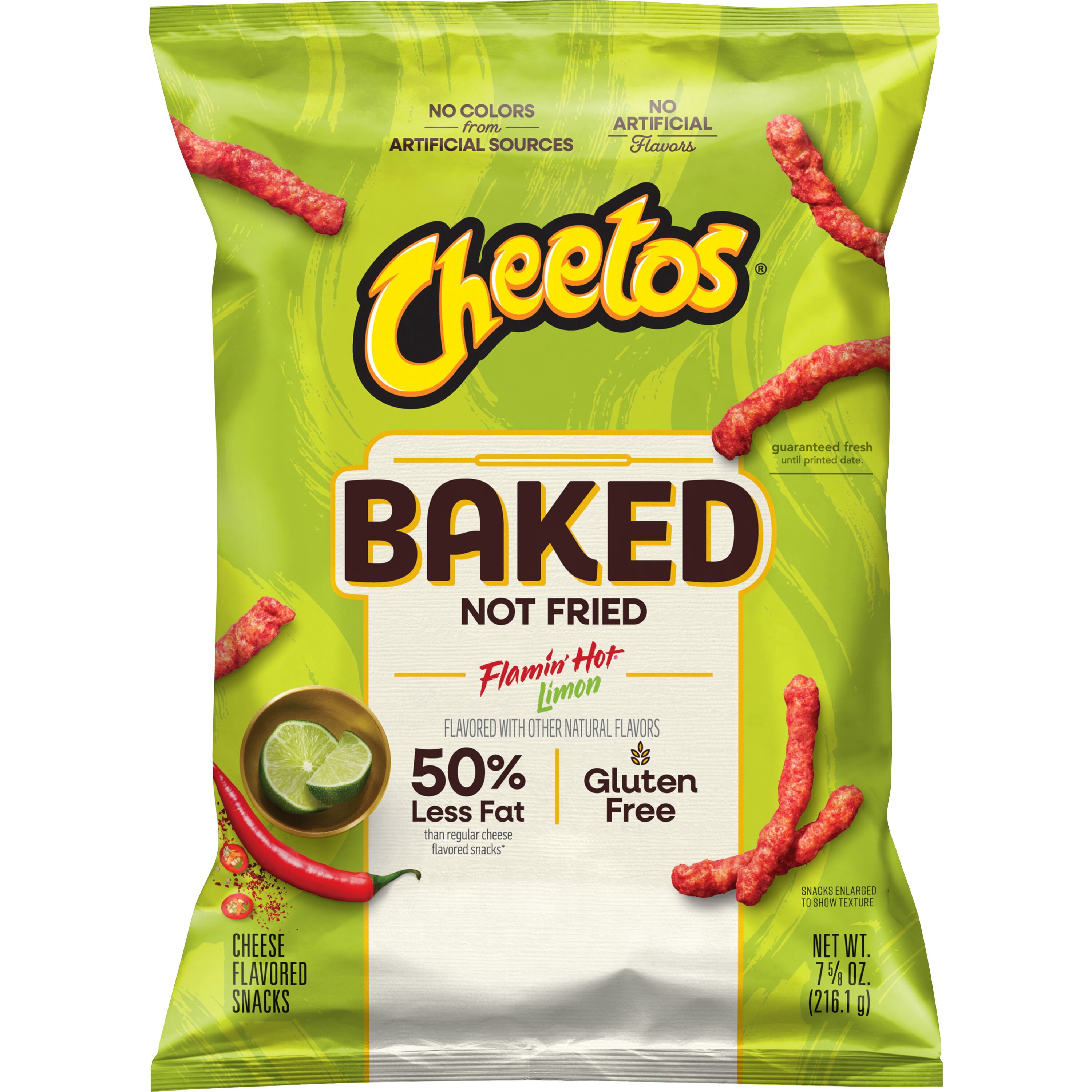(3 pack) Baked Cheetos Crunchy 50% Less Fat Flamin’ Hot Limon Cheese Flavored Snacks Bag, 7.6 oz