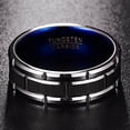 thumbnail image 3 of 8mm Brick Pattern Tungsten Ring for Men Silver Blue Wedding Band with Beveled Edges and Grooves Brushed Finish, 3 of 6