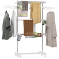 thumbnail image 1 of HOMCOM 3-Tier Clothes Drying Rack, Stainless Steel Laundry Rack with 2 Side Wings and 6 Castors, Collapsible Adjustable Clothes Airer for Indoor Outdoor, 1 of 10