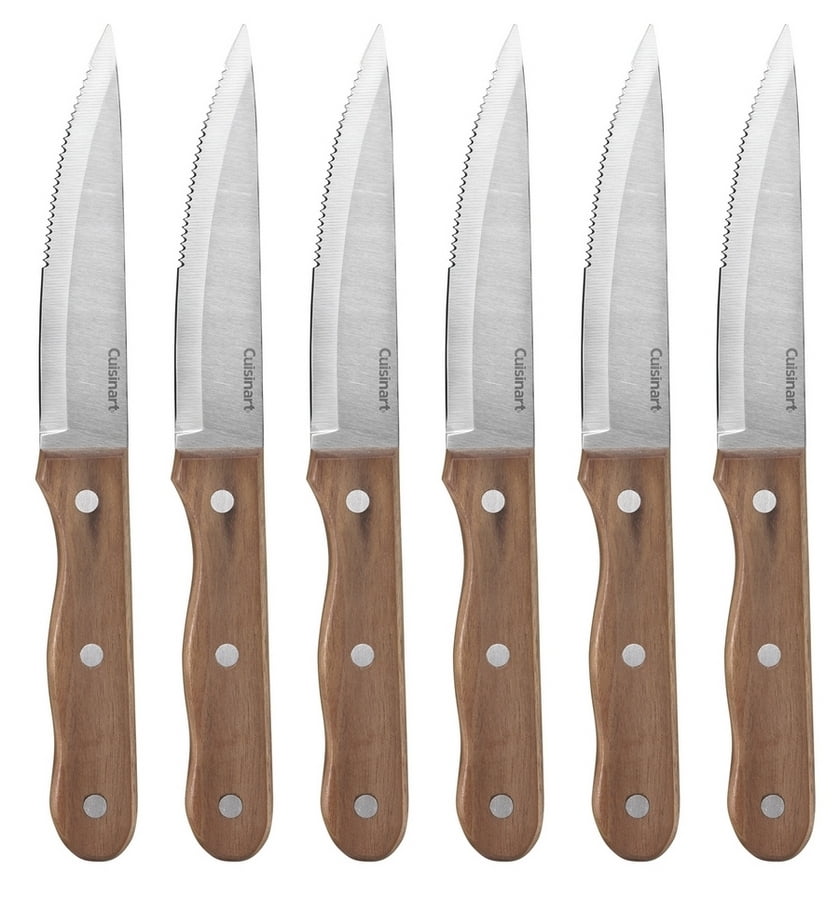 Cuisinart 6 Piece Triple Rivet Walnut Steak Knife Set, Wood