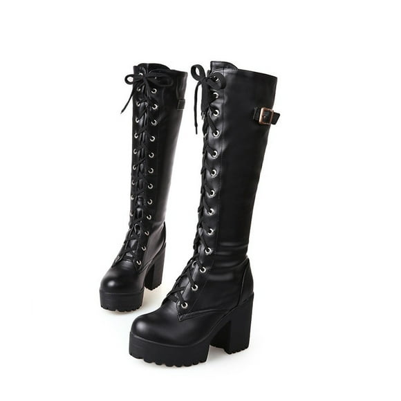 Styesk Boots for Women Fashion Women Cosplay Tied Leather Kneeth Platform Gothic Bows Shoes Work Boots for Women