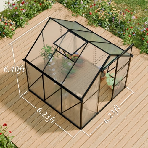 CarButler 6x6ft Polycarbonate Greenhouse Heavy Duty Walk-in Garden House with Sliding Door and Vent for Outdoor Garden Backyard Black